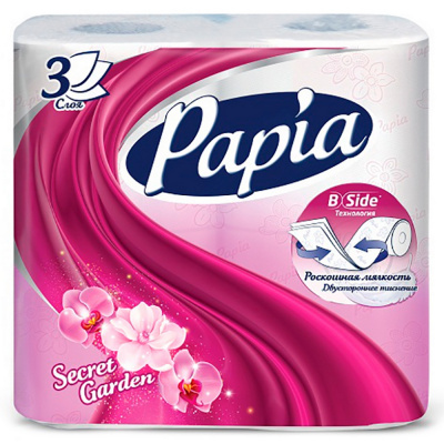 Туалетная бумага "Papia" Secret garden, 3 слоя, 4шт 1133