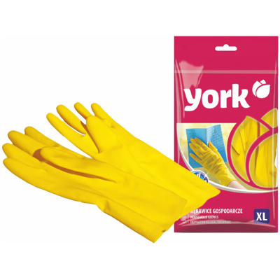 Перчатки для уборки "York" БС, XL, латексные, желтые 92060