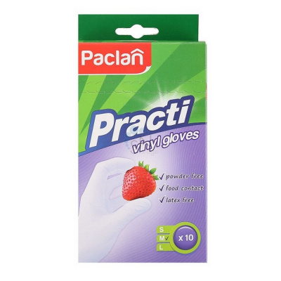 Перчатки для уборки "Paclan" 10шт, M, виниловые, белые 88338