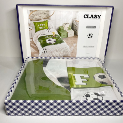Постельное белье полутороспальное хлопок, цвет бело/зеленое "Clasy" Soccer, футбол 096594