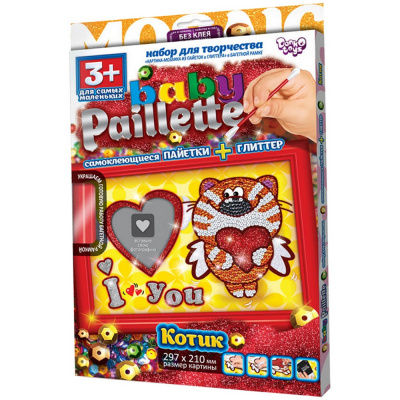 Аппликация  пайетки+блески 27*20см "Danko toys" Baby paillette. Котик PG-01-04